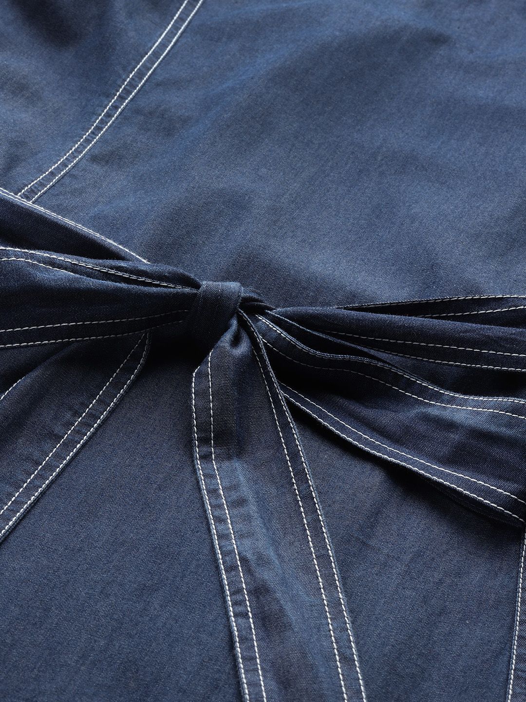 Denim Midi A-Line Dress with Belt