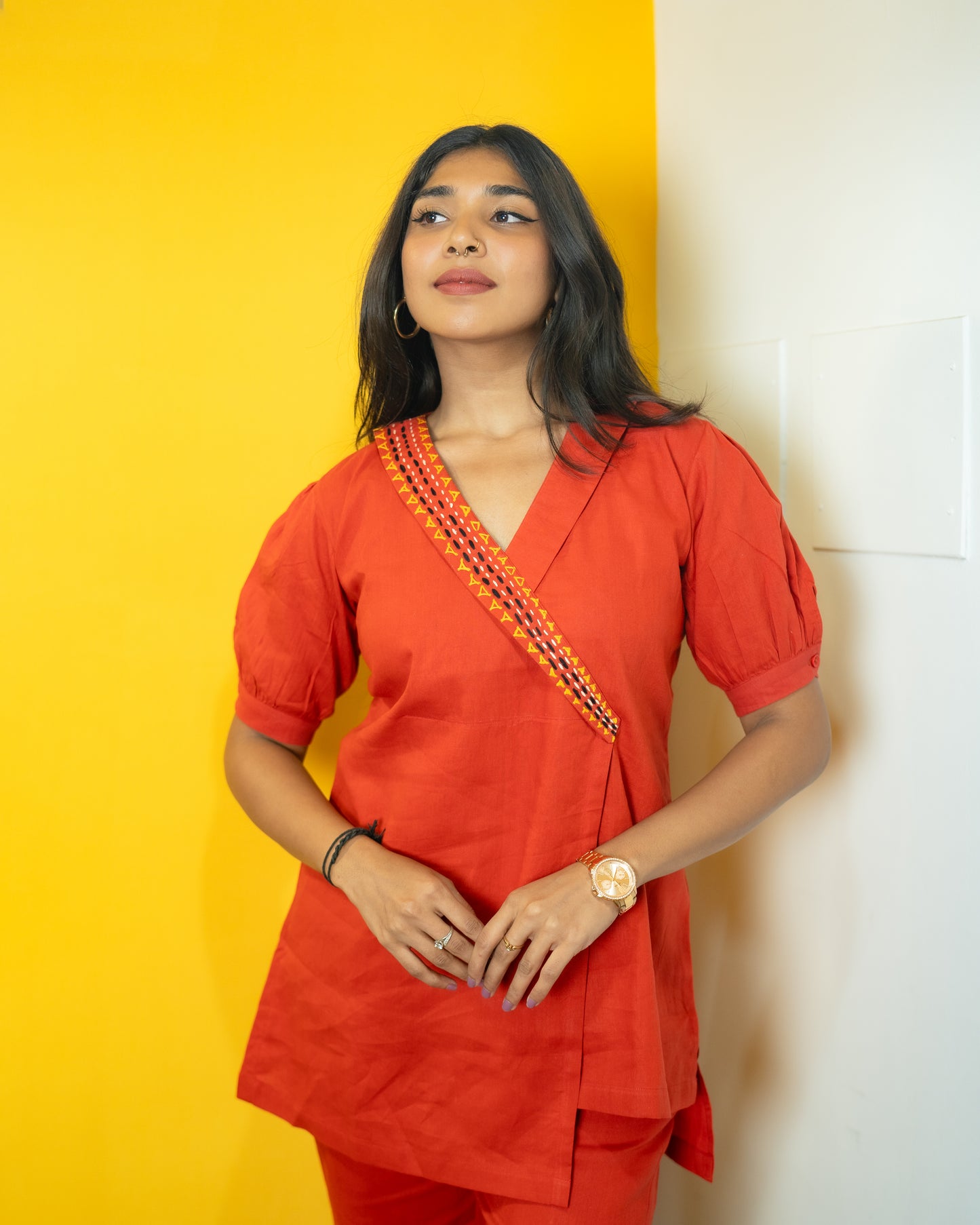 Relaxed FIt Hand Embroidered Co-Ord Set (Orange)