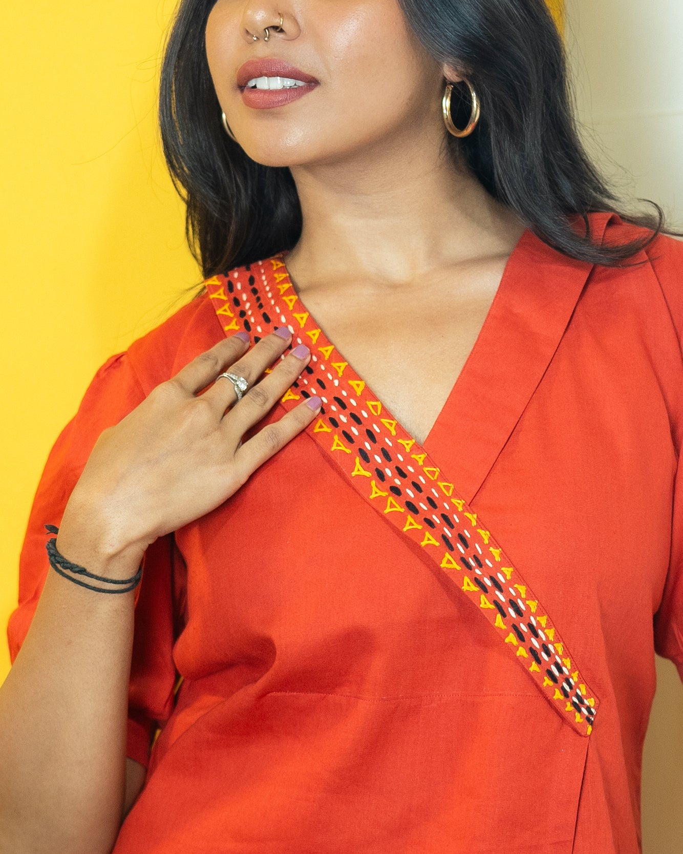 Relaxed FIt Hand Embroidered Co-Ord Set (Orange)
