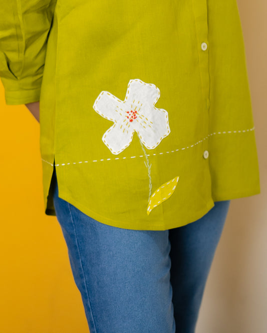 Long Top Applique Work Embroidery Light Green