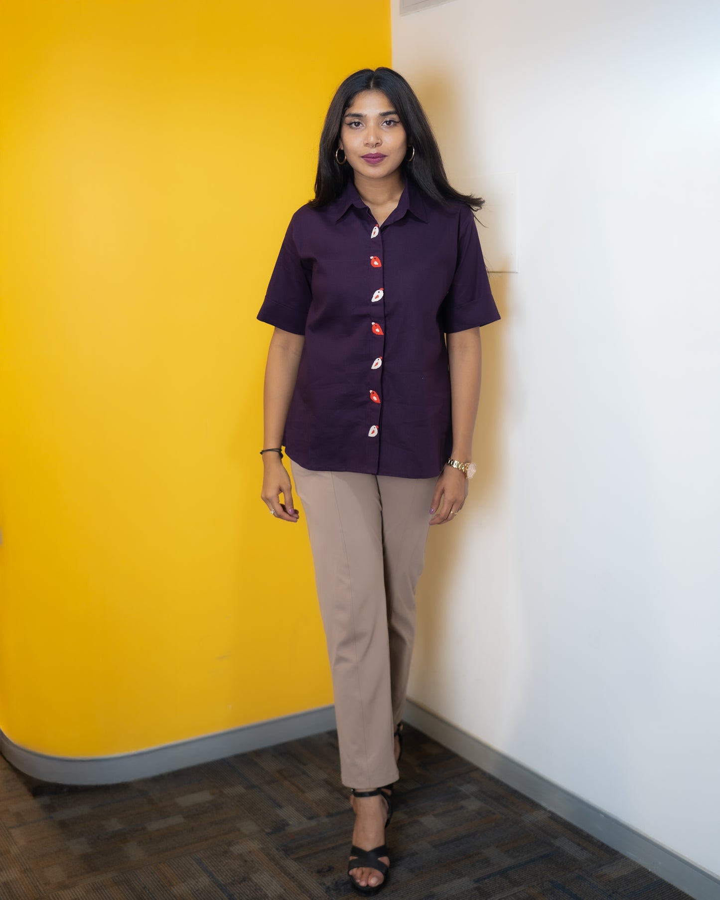 Bird Embroidery Purple Crop top Tshirt
