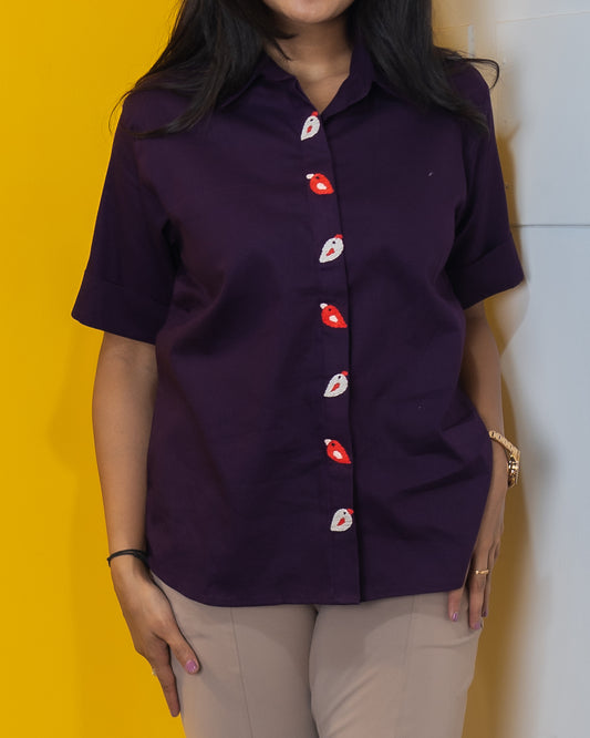 Bird Embroidery Purple Crop top Tshirt