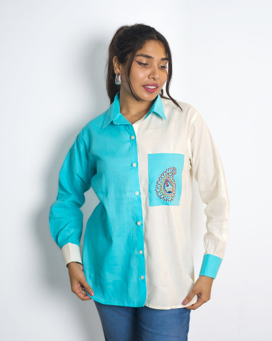 Hand embroidered Multi Color Shirt (Blue)