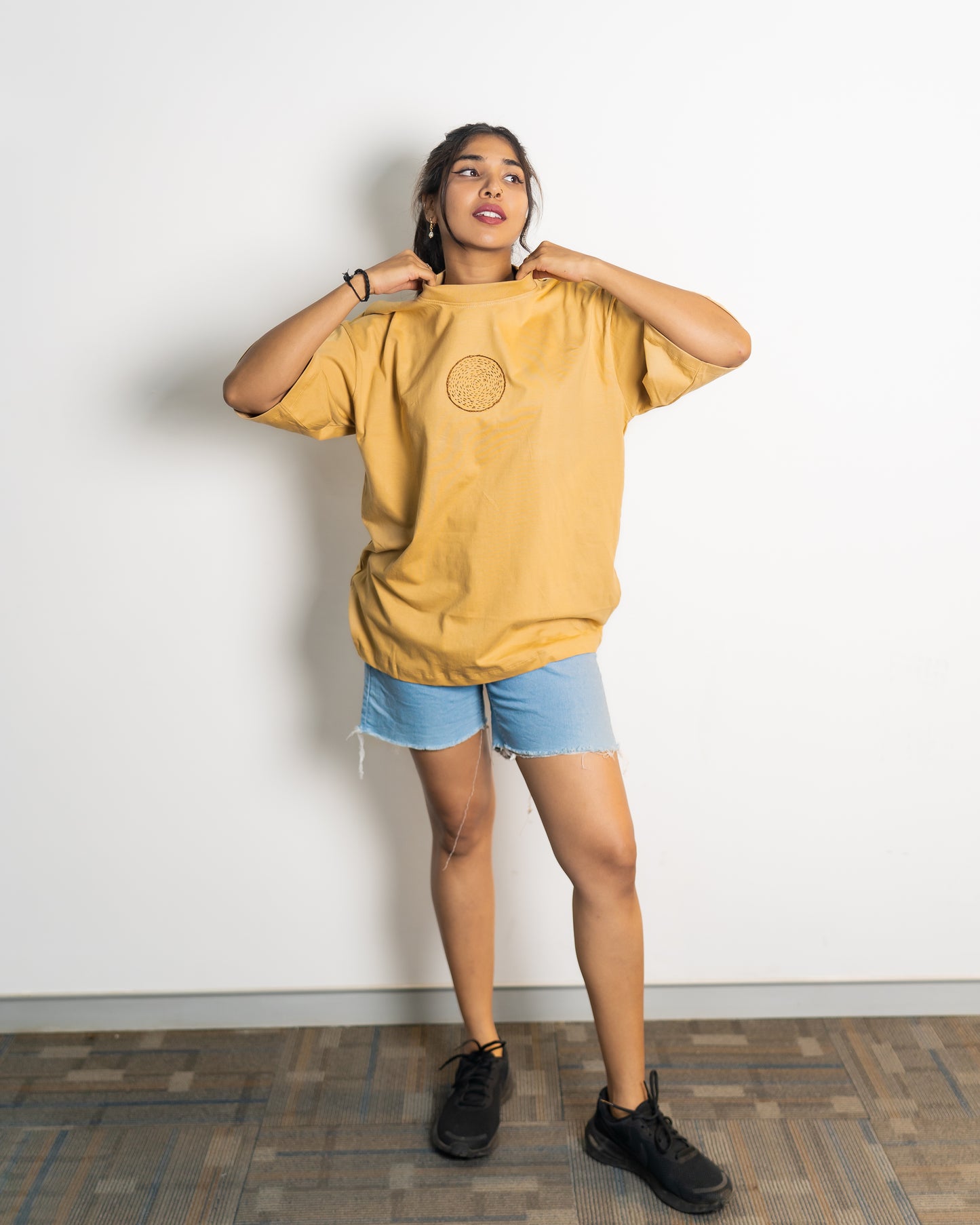 Oversized hand Embroidered TShirt (Beige)