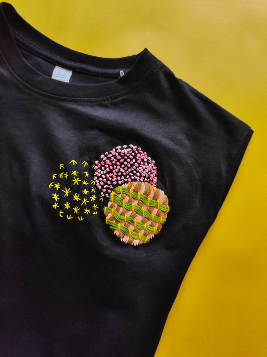 Crop Embroided Black T-Shirt (Balls)