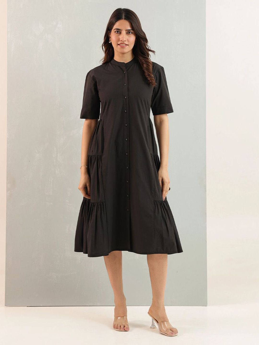 Black cotton Long A-Line Dress