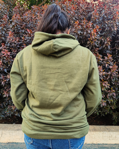 Cozy Hoodie with Hand embroidered motif (Olive Green)