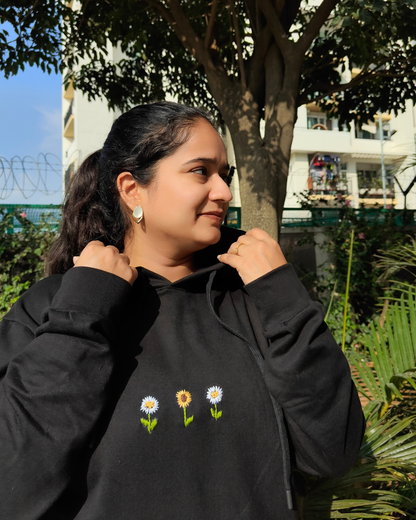Cute black hoodie with minimalistic flowers