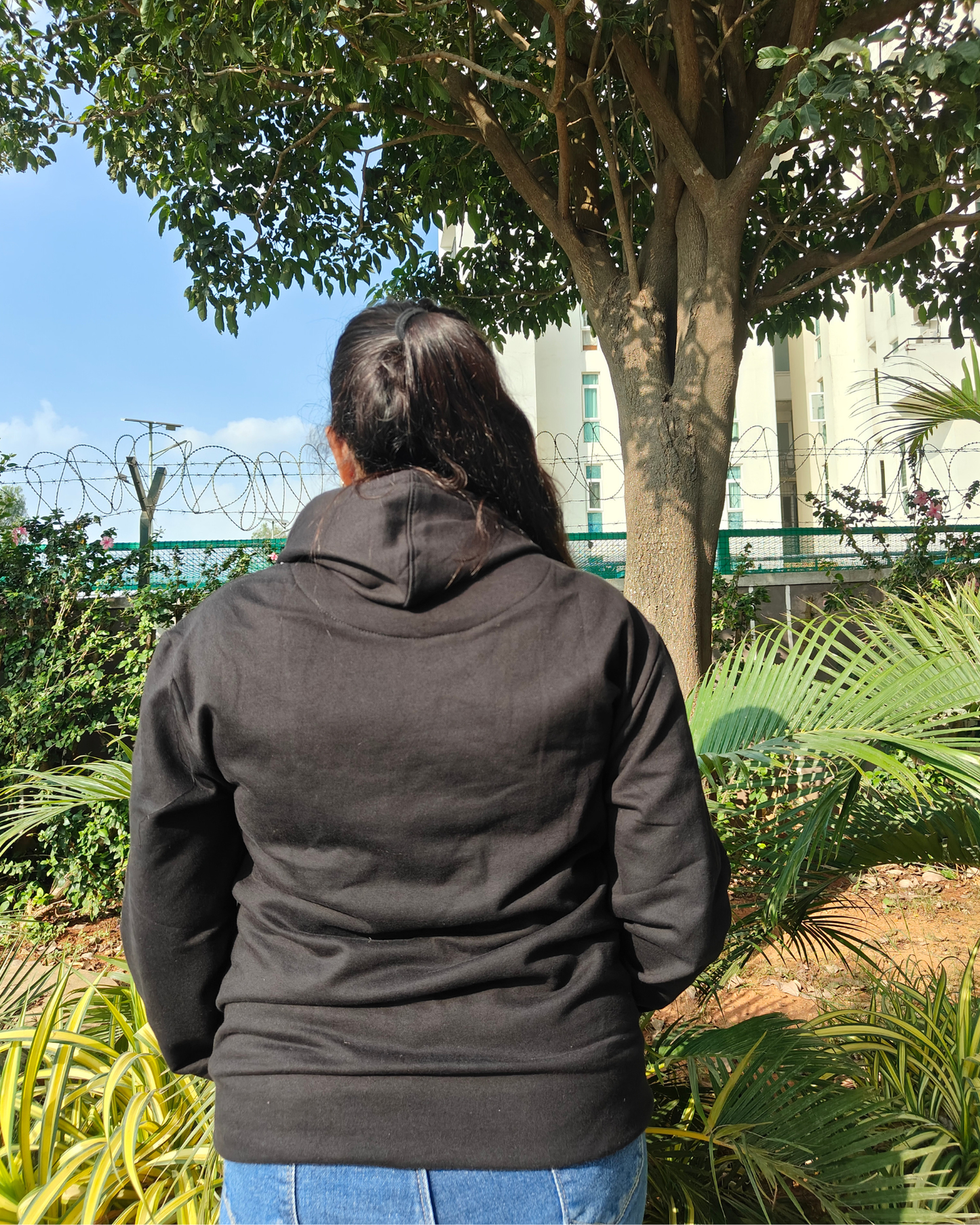 Cute black hoodie with minimalistic flowers