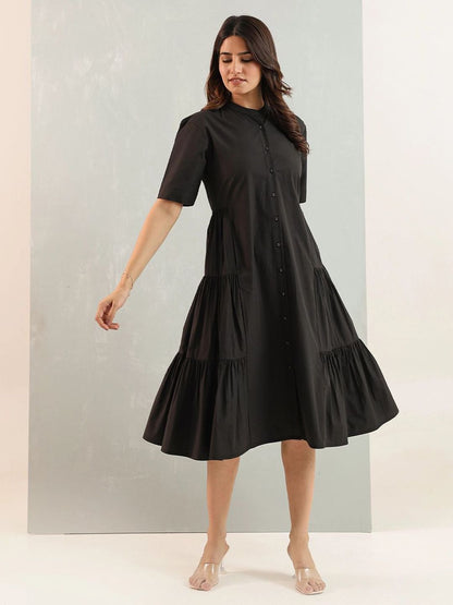 Black cotton Long A-Line Dress