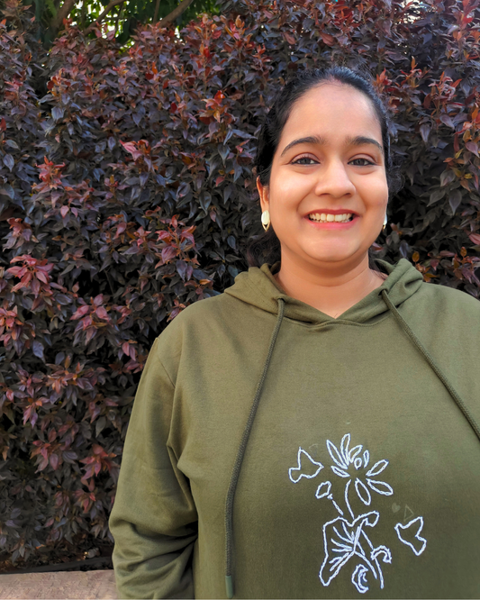 Cozy Hoodie with Hand embroidered motif (Olive Green)