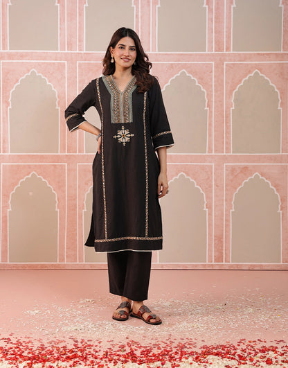 Ayra black mirror embroidered kurta set