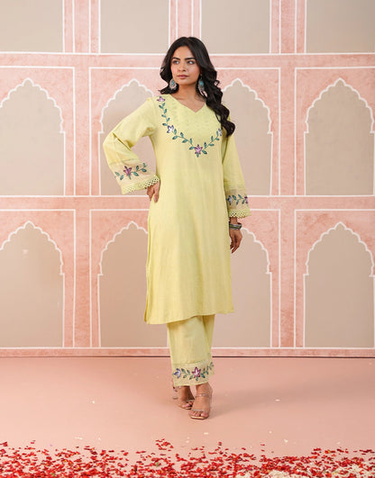 Nazakat lime green hand brush paint kurta set