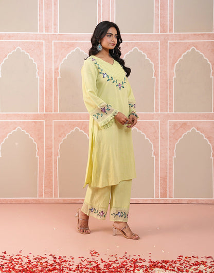 Nazakat lime green hand brush paint kurta set