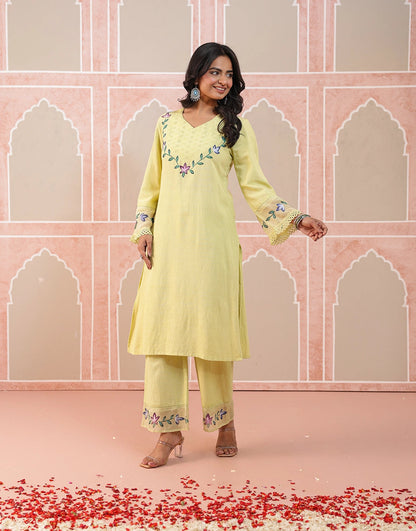 Nazakat lime green hand brush paint kurta set