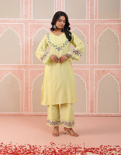 Nazakat lime green hand brush paint kurta set