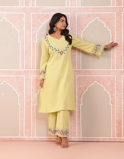 Nazakat lime green hand brush paint kurta set