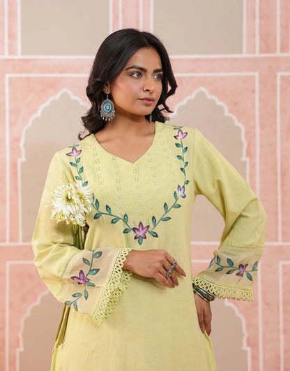 Nazakat lime green hand brush paint kurta set