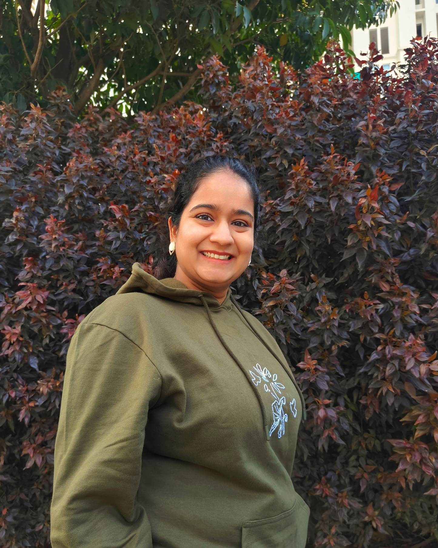 Cozy Hoodie with Hand embroidered motif (Olive Green)