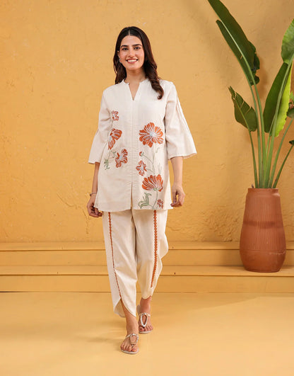 Off White Embroidered Coord set