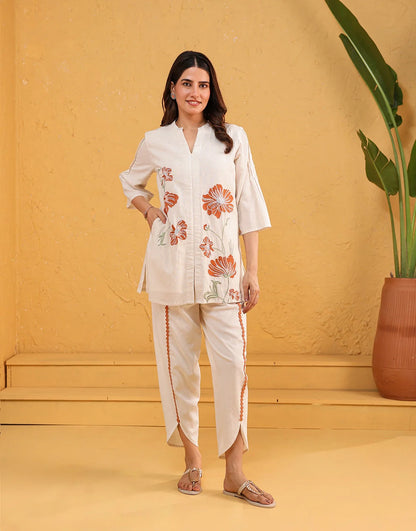 Off White Embroidered Coord set