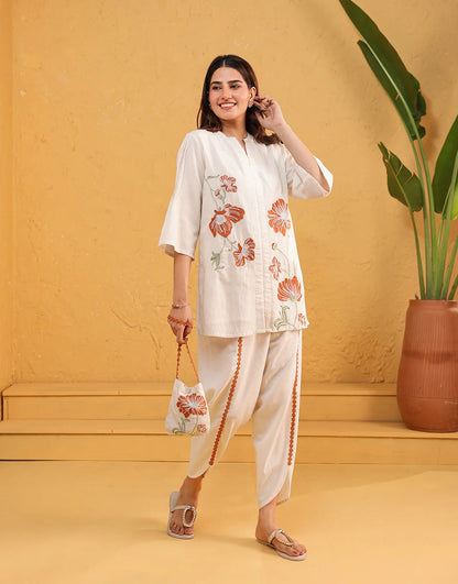 Off White Embroidered Coord set