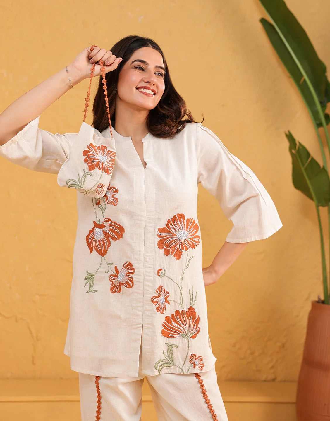 Off White Embroidered Coord set