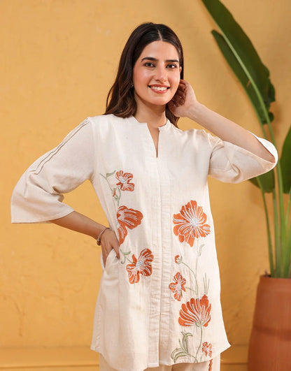 Off White Embroidered Coord set