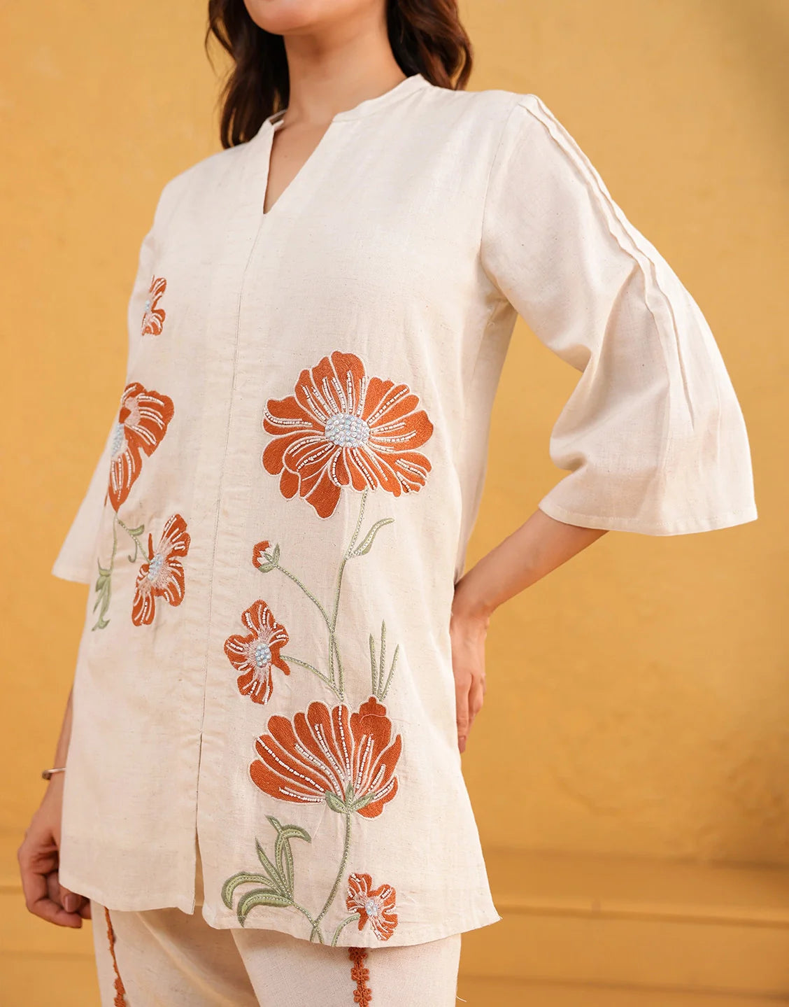 Off White Embroidered Coord set