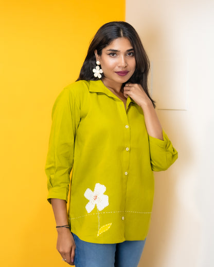 Long Top Applique Work Embroidery Light Green