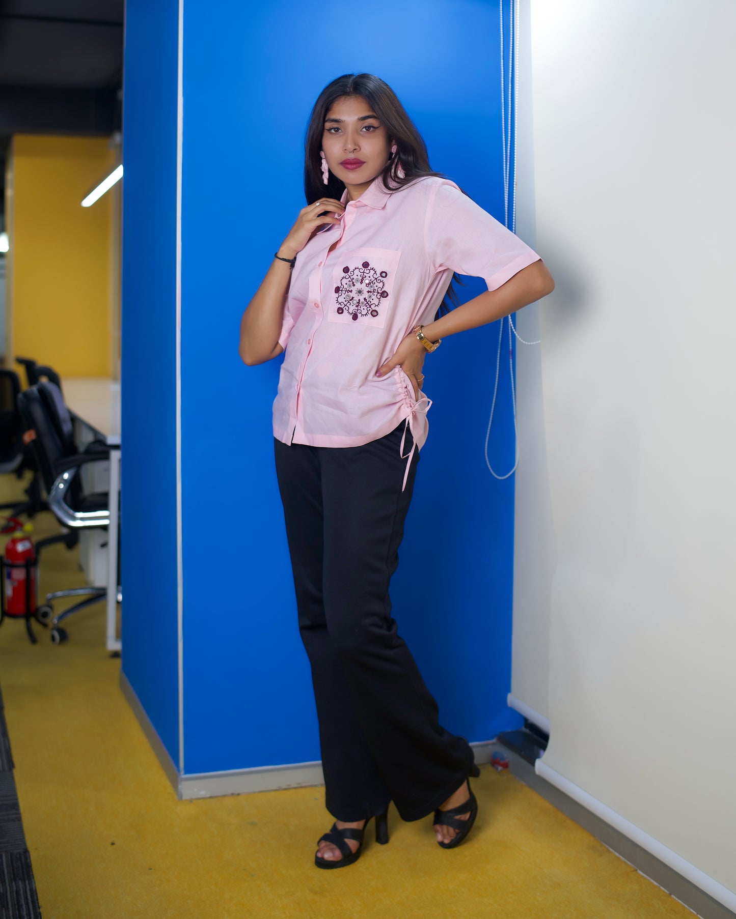 Pink Kathiyawadi Hand Embroidery Tank Top