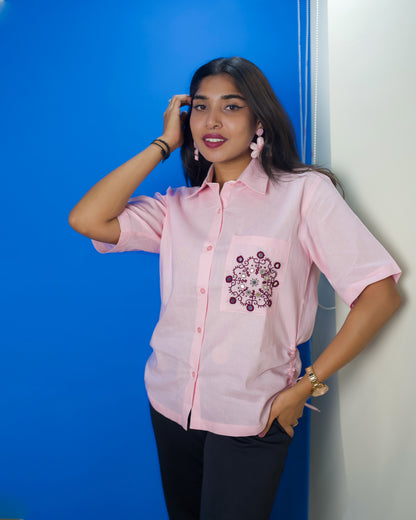 Pink Kathiyawadi Hand Embroidery Tank Top
