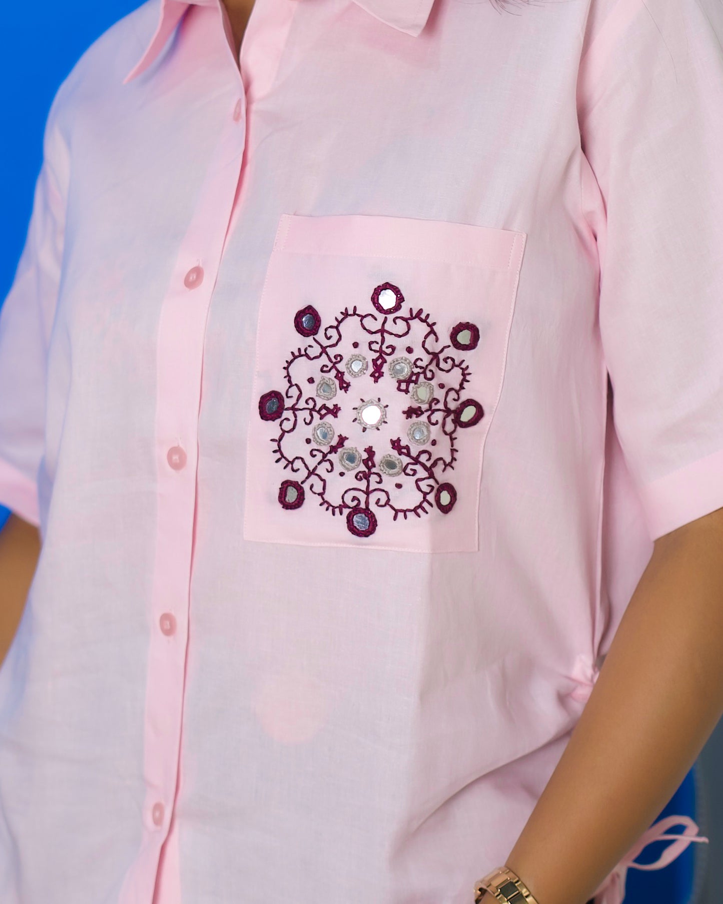 Pink Kathiyawadi Hand Embroidery Tank Top