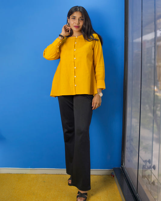 Mustard Color Handicraft Cotton Officewear Top