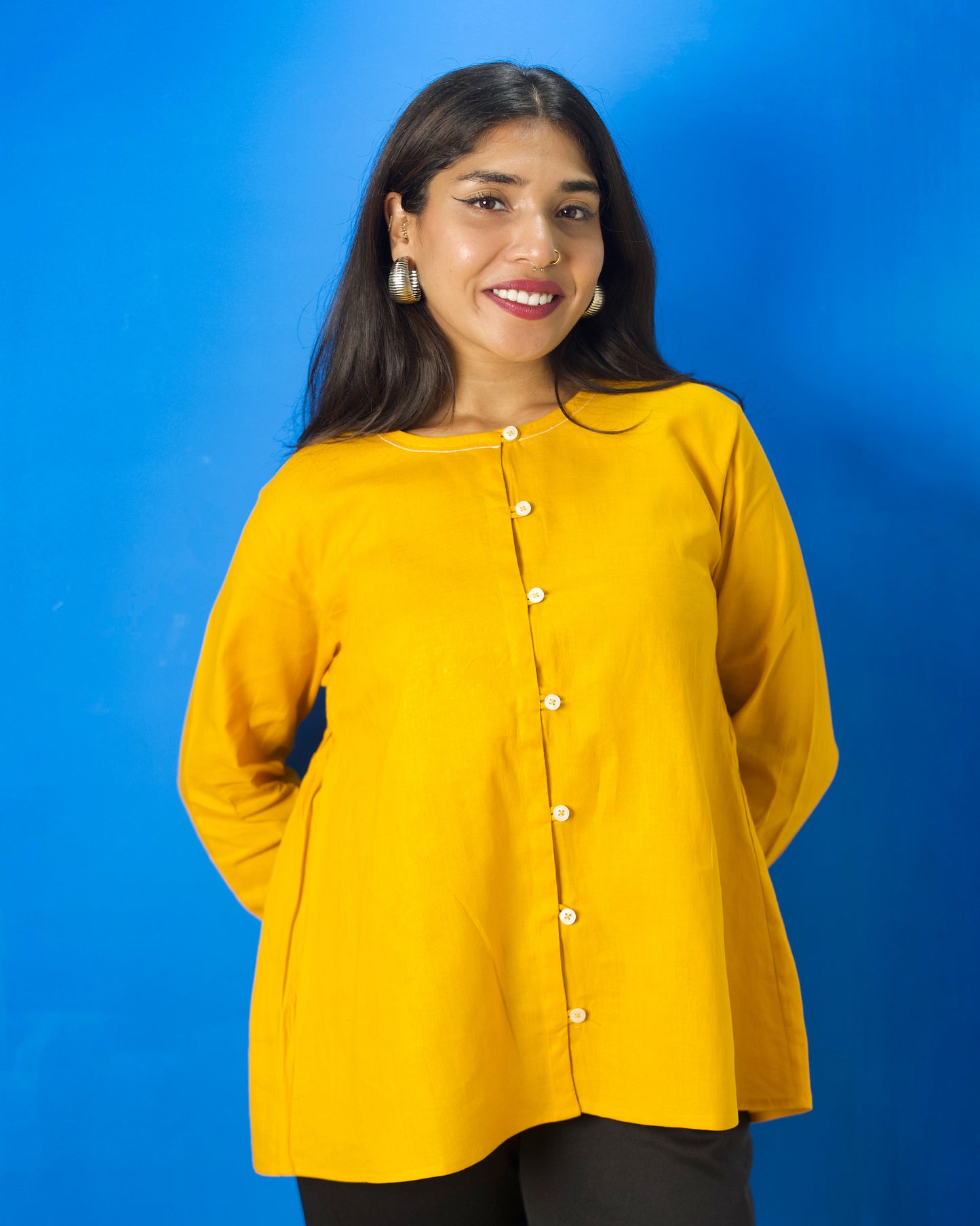 Mustard Color Handicraft Cotton Officewear Top