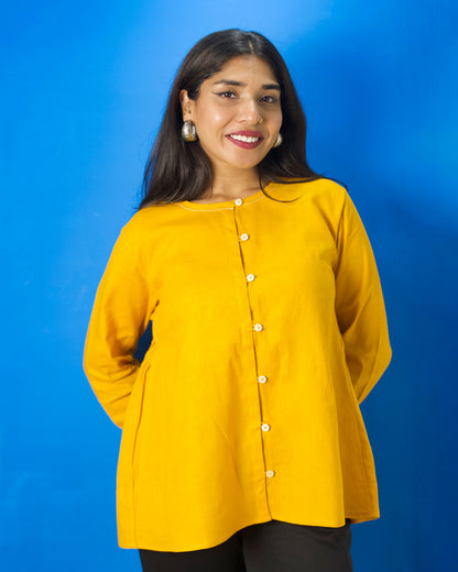 Mustard Color Handicraft Cotton Officewear Top