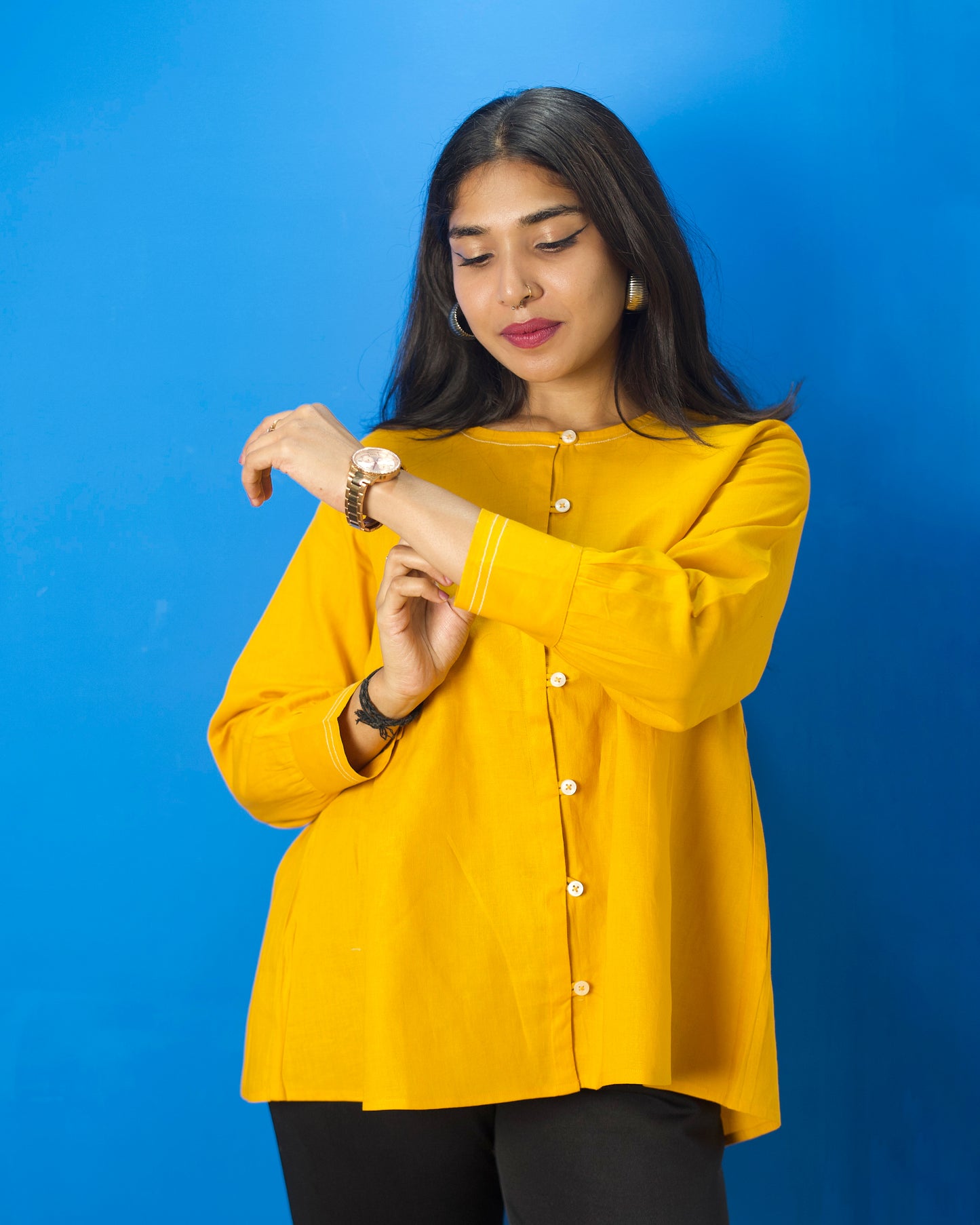 Mustard Color Handicraft Cotton Officewear Top