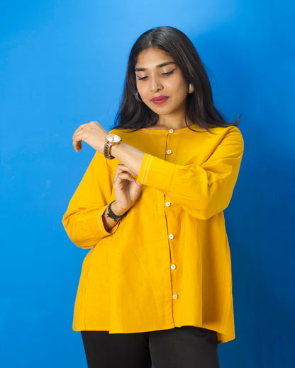 Mustard Color Handicraft Cotton Officewear Top