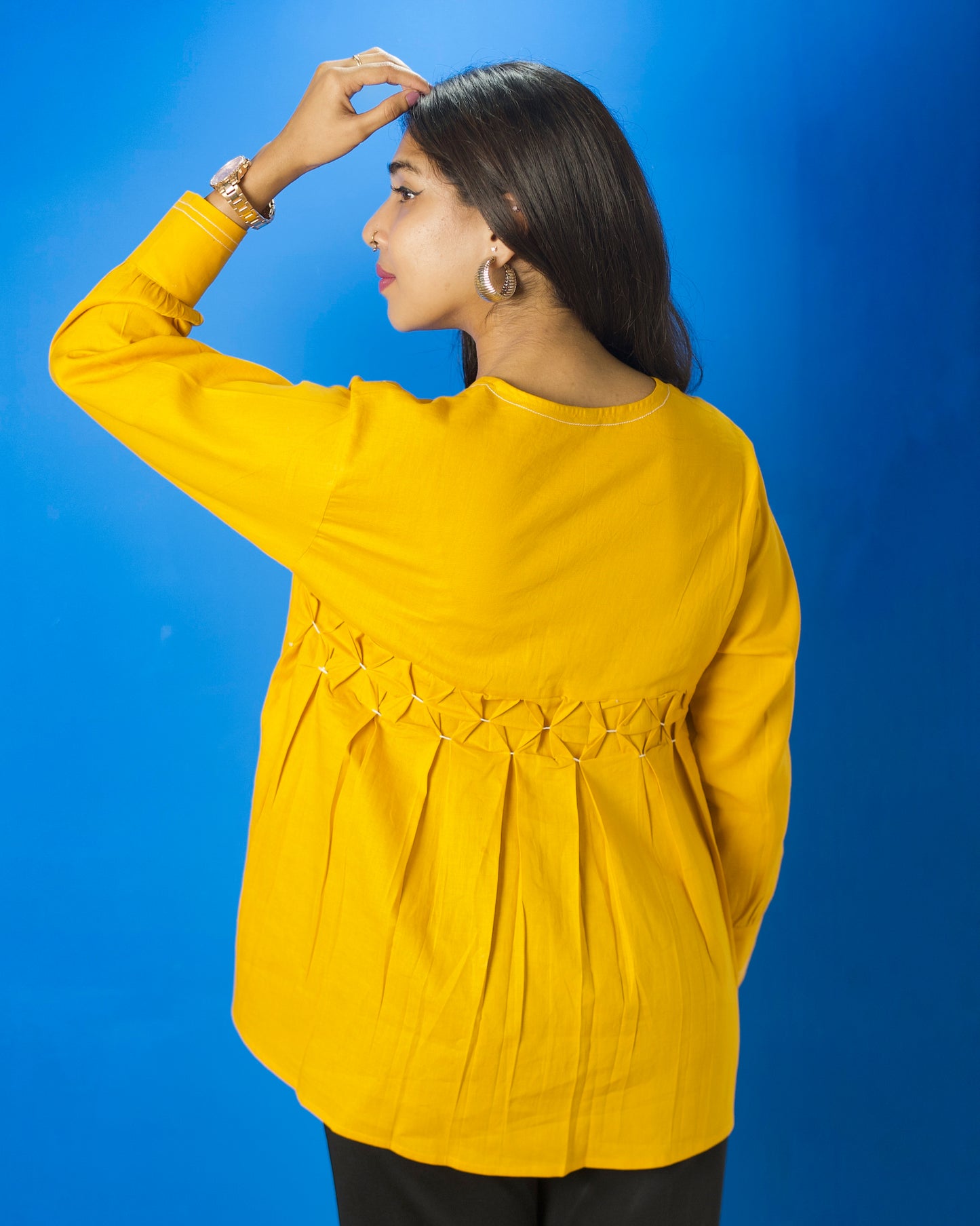 Mustard Color Handicraft Cotton Officewear Top
