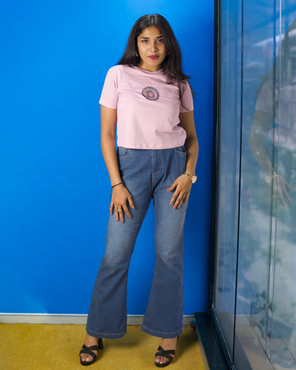 Pink Hand Embroidered Office Wear Crop Top