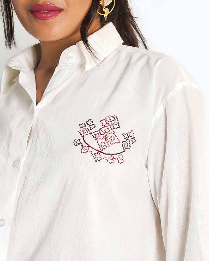 Toda Hand Embroidery White Linen Shirt