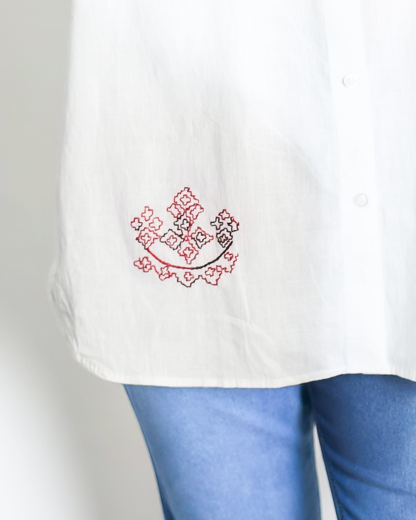Toda Hand Embroidery White Linen Shirt