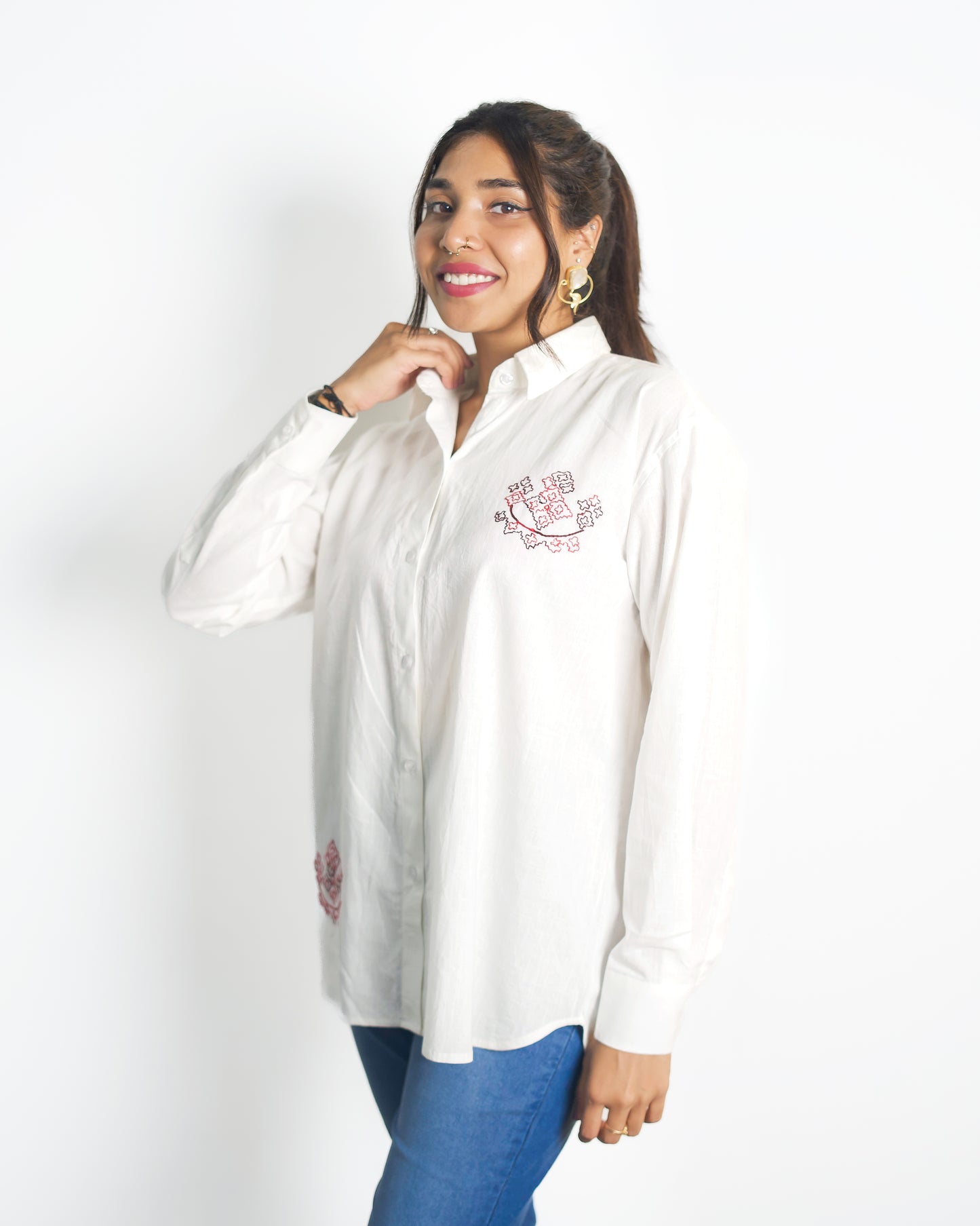 Toda Hand Embroidery White Linen Shirt