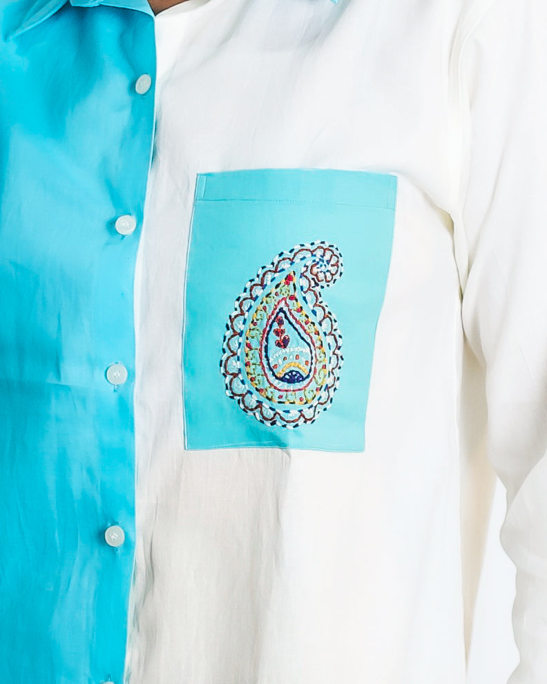 Hand embroidered Multi Color Shirt (Blue)