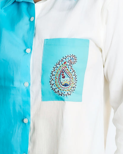 Hand embroidered Multi Color Shirt (Blue)