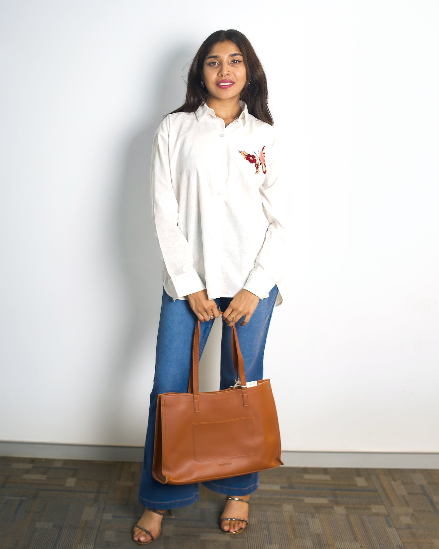 Oversized Linen Shirt Butterfly Hand Embroidery