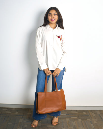 Oversized Linen Shirt Butterfly Hand Embroidery