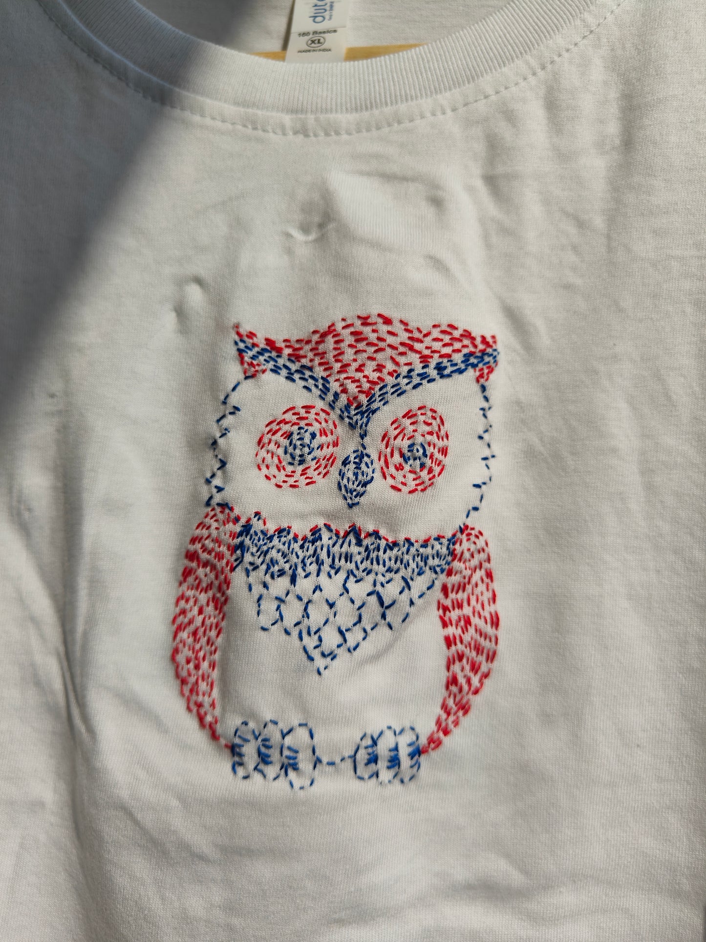 Crop Embroided White T-Shirt (Owl)