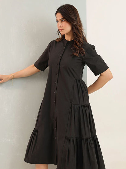Black cotton Long A-Line Dress