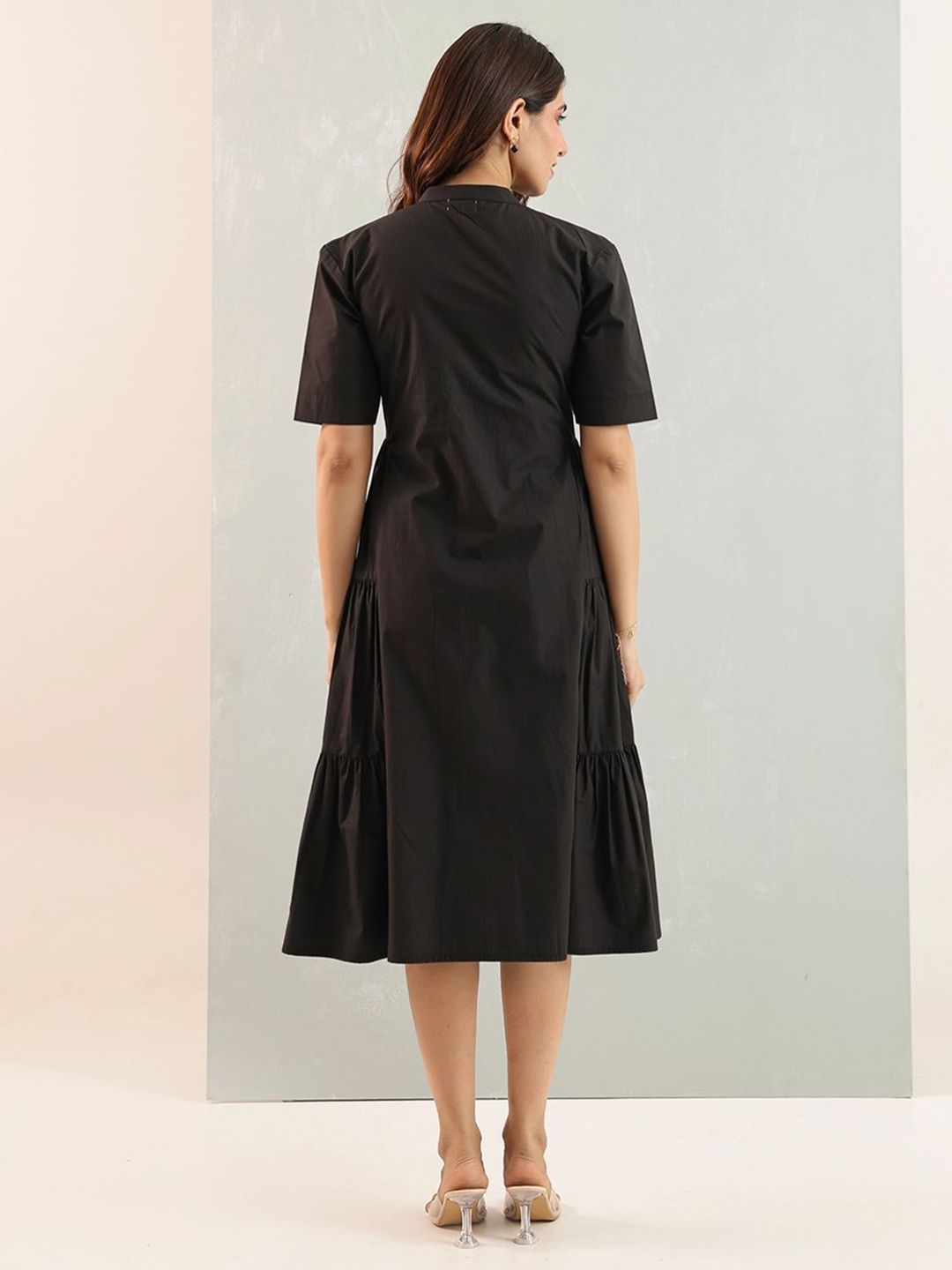 Black cotton Long A-Line Dress